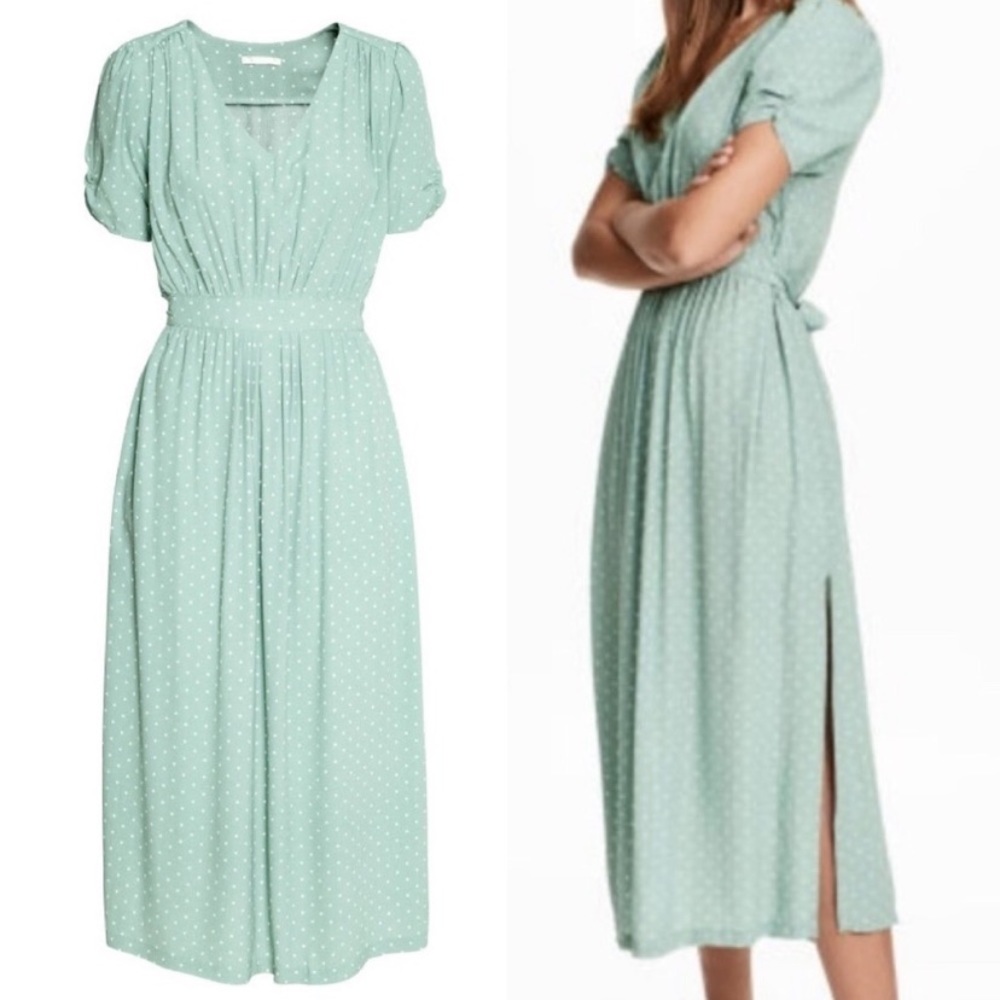 H&M Green Polka Dot Dress WITH POCKETS!!